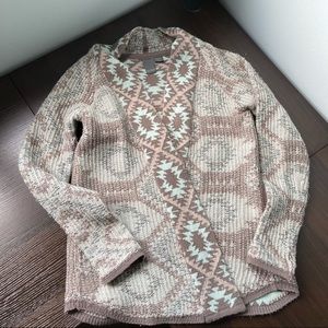 Quinn Aztec pattern gray and mint knit cardigan